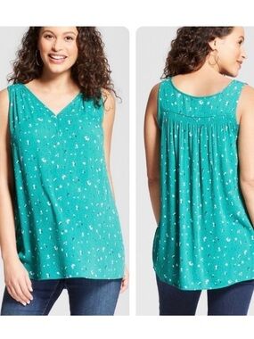 Isabel Maternity by Ingrid & Isabel Floral Teal Woven Tank Top Size M